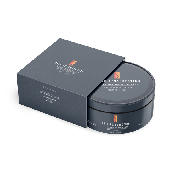 Texturizing Matte Clay container for achieving a textured, messy hairstyle. Designed for all hair types and textures, including fine, medium, and thick, this clay offers medium hold with a matte finish and low shine. It controls frizz without leaving sticky or greasy residue, allowing for customizable texture and volume. Features a signature fragrance, enhancing both style and scent